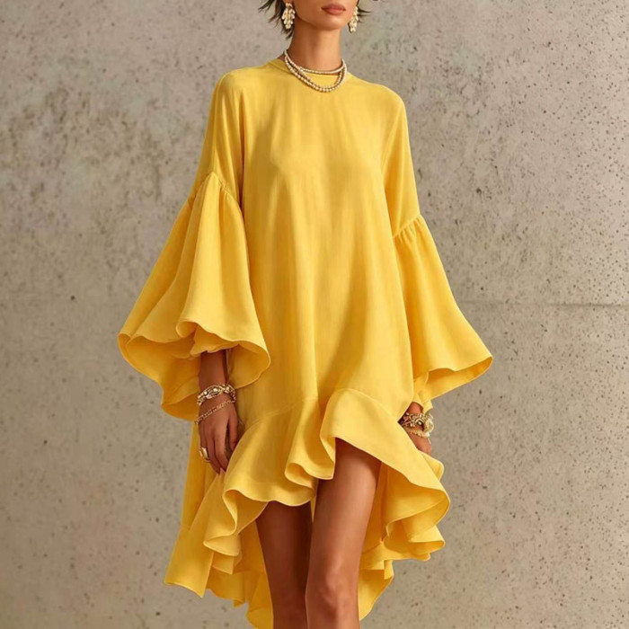 Loose Flowy Ruffle Hem Summer Holiday Dress for Sunset Dinners and Casual Dates