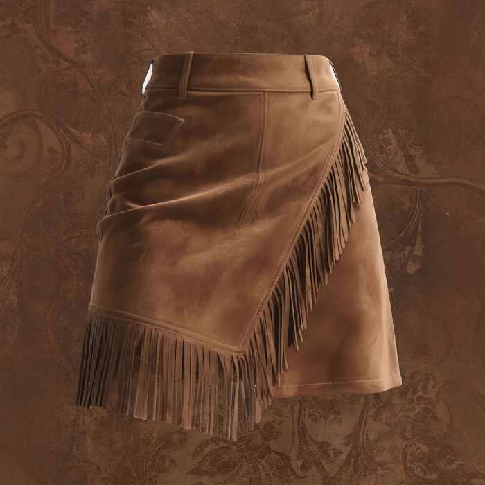 Retro Asymmetrical Tassel Bodycon Mini Skirt | Daily Casual Women Short Skirt