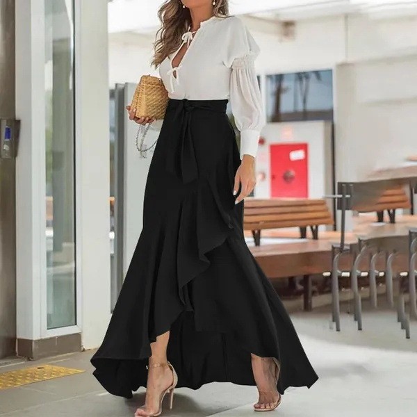 Printed Tie Side Wrap A Line Midi Skirt High Waist Asymmetrical Summer Skirt