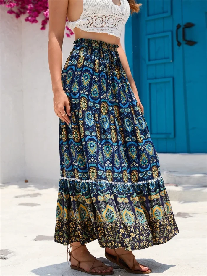 Flowy Printed Loose Maxi Skirt for Beach Parties and Sightseeing Trips