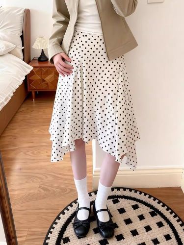 High Waist Irregular Polka Dot Midi Skirt | Spring Summer Retro Casual Women Skirt