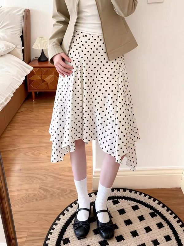 High Waist Irregular Polka Dot Midi Skirt | Spring Summer Retro Casual Women Skirt