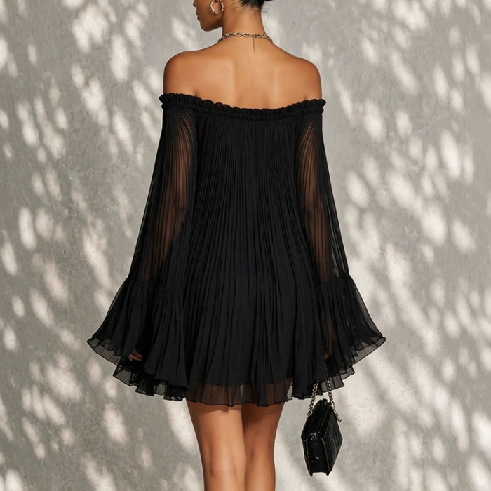 Off Shoulder Ruffle Pleated Mini Dress | Cocktail & Beach Summer Holiday Outfit