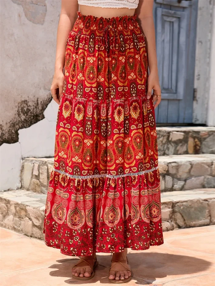Flowy Printed Loose Maxi Skirt for Beach Parties and Sightseeing Trips