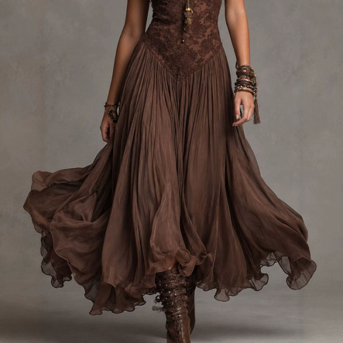 V Neck Lace Spaghetti Strap Maxi Dress | Beach & Vintage Prom Boho Long Sundress
