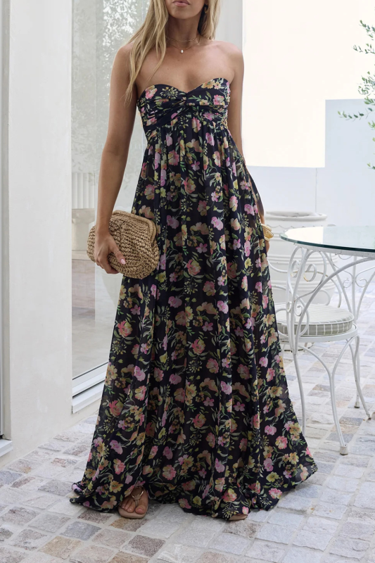 Strapless Backless Printed High Waist Long Dress for Evening Parties and Banquets