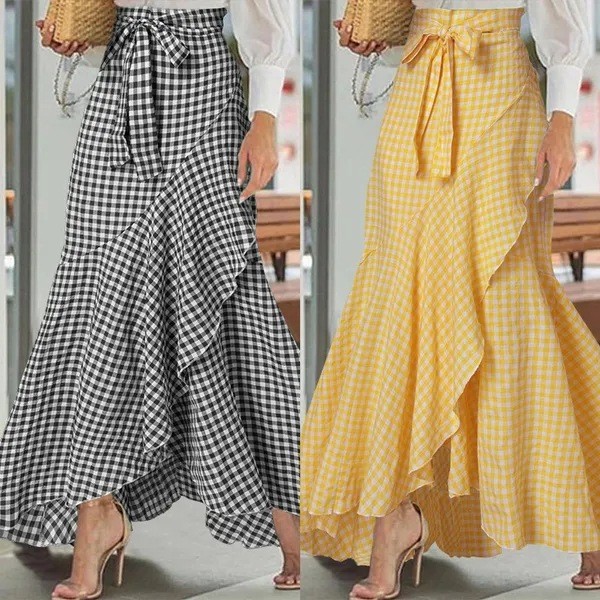 Printed Tie Side Wrap A Line Midi Skirt High Waist Asymmetrical Summer Skirt