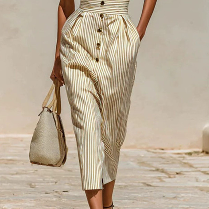 Lapel Deep V Striped Shirt Dress | Office & Summer Holiday Elegant Women Dress