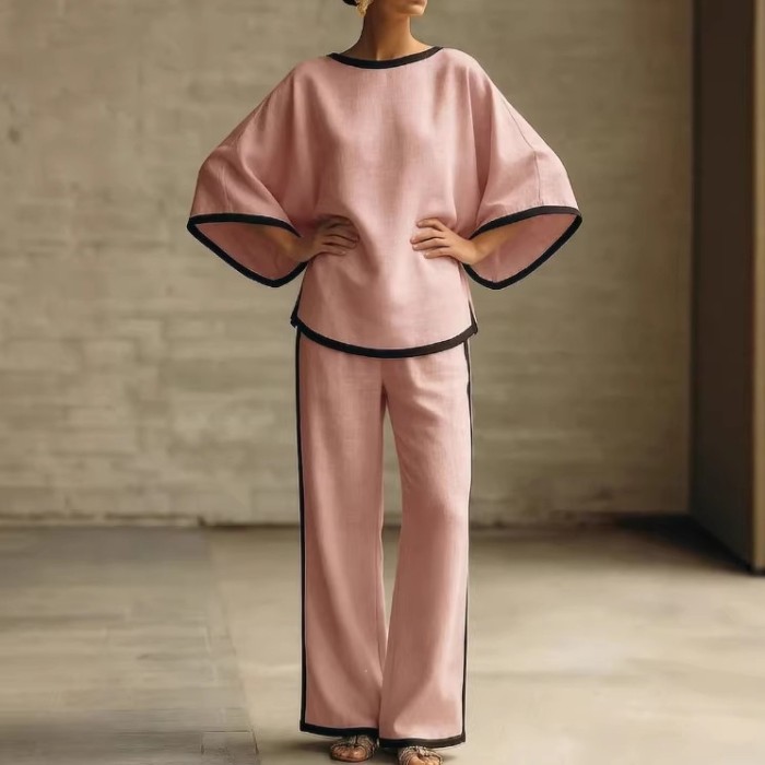 Loose Blouse & Wide Leg Trousers Two Piece Matching Set | Women Summer Casual Daily Outfit
