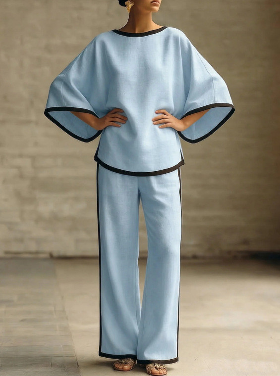 Loose Blouse & Wide Leg Trousers Two Piece Matching Set | Women Summer Casual Daily Outfit