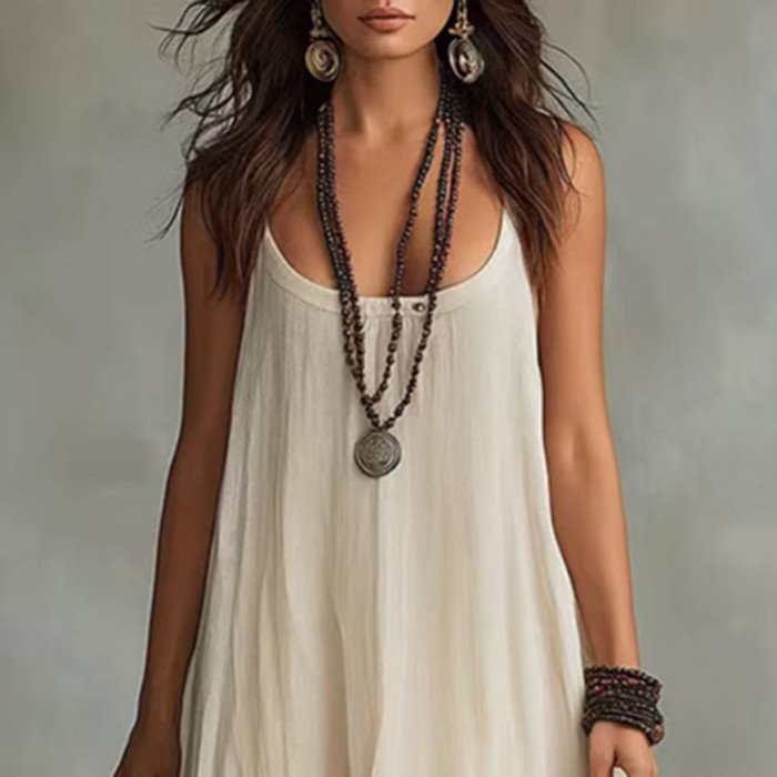 Backless Solid Ruffle High Low Maxi Dress for Poolside Parties and City Strolls