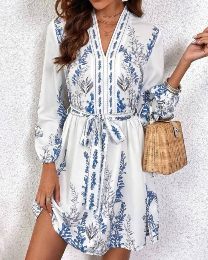 Long Sleeve Floral V Neck Midi Dress Boho Style | Daily & Party Women Dress