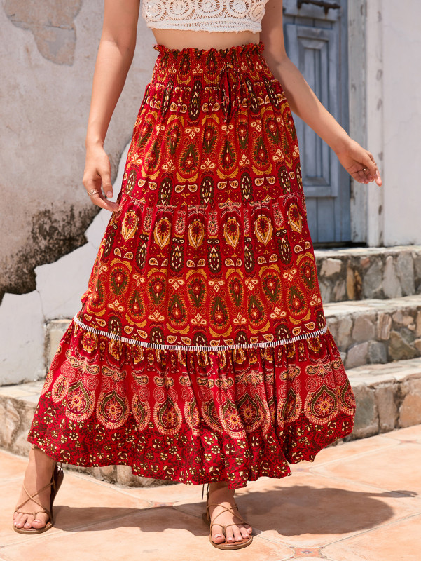 Flowy Printed Loose Maxi Skirt for Beach Parties and Sightseeing Trips