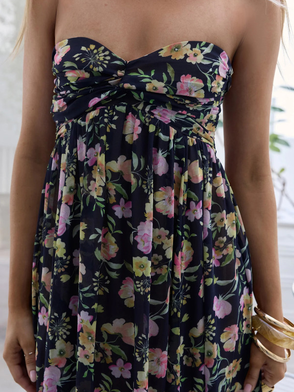 Strapless Backless Printed High Waist Long Dress for Evening Parties and Banquets