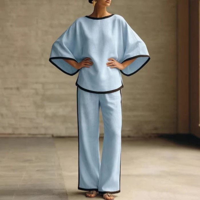 Loose Blouse & Wide Leg Trousers Two Piece Matching Set | Women Summer Casual Daily Outfit