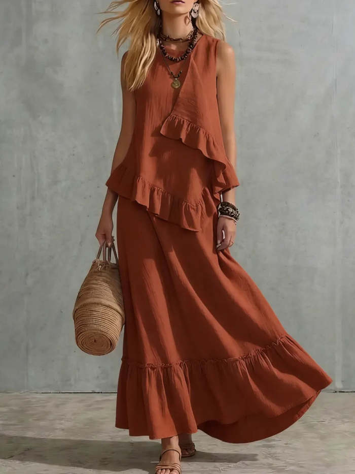 Irregular Lace Cotton Linen Skirt Two Piece Set | Women Casual Vacation Outfit