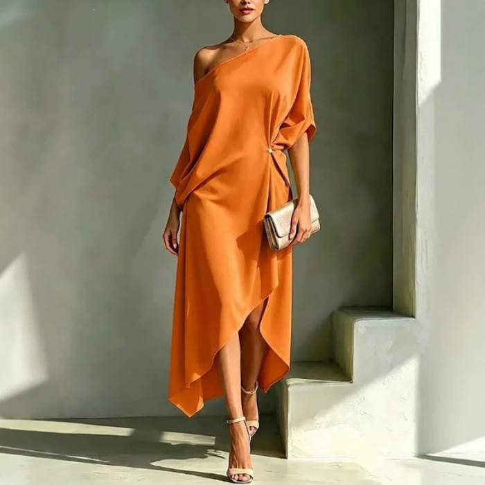 Minimalist Solid Twist Waist Midi Dress for Holiday Photoshoots and Small Gatherings
