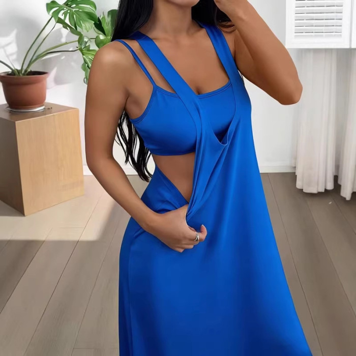 Y2K Backless Sleeveless Slim Maxi Dress Two Piece Set | Elegant Women Party Outfit