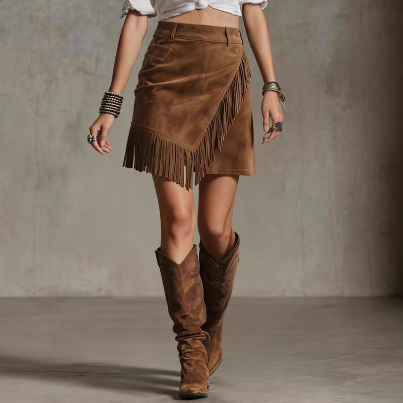 Retro Asymmetrical Tassel Bodycon Mini Skirt | Daily Casual Women Short Skirt