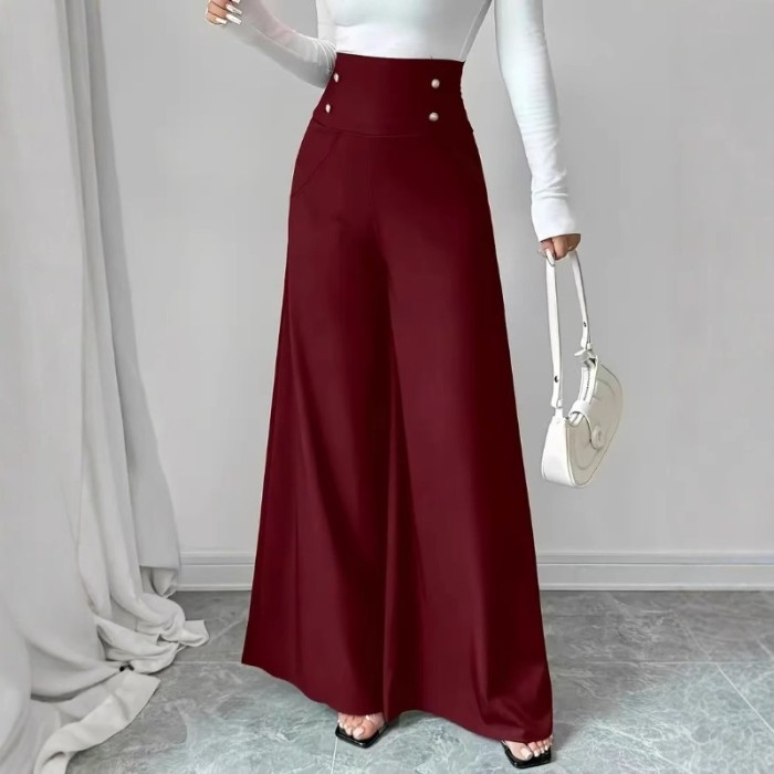 High Waist Black Wide Leg Pants With Pockets | Elegant Women Spring Summer Casual Bottoms
