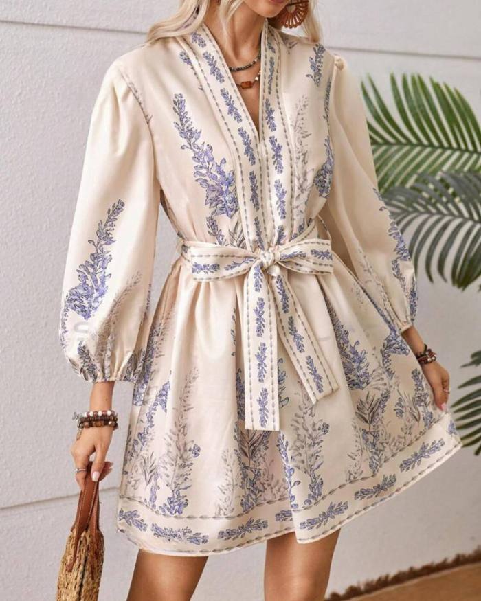 Long Sleeve Floral V Neck Midi Dress Boho Style | Daily & Party Women Dress