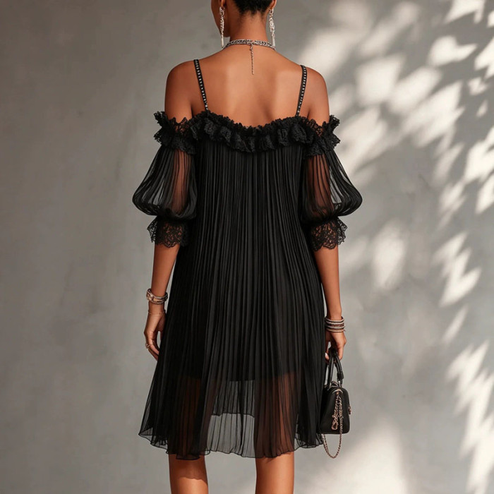 ✨Off Shoulder Lace Ruffle A Line Dress | Party & Dating Elegant Women Dress