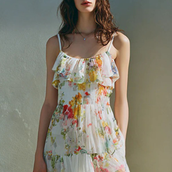 Spaghetti Strap Ruffle Tiered Floral Maxi Dress | Beach Vacation & Wedding Guest Boho Dress