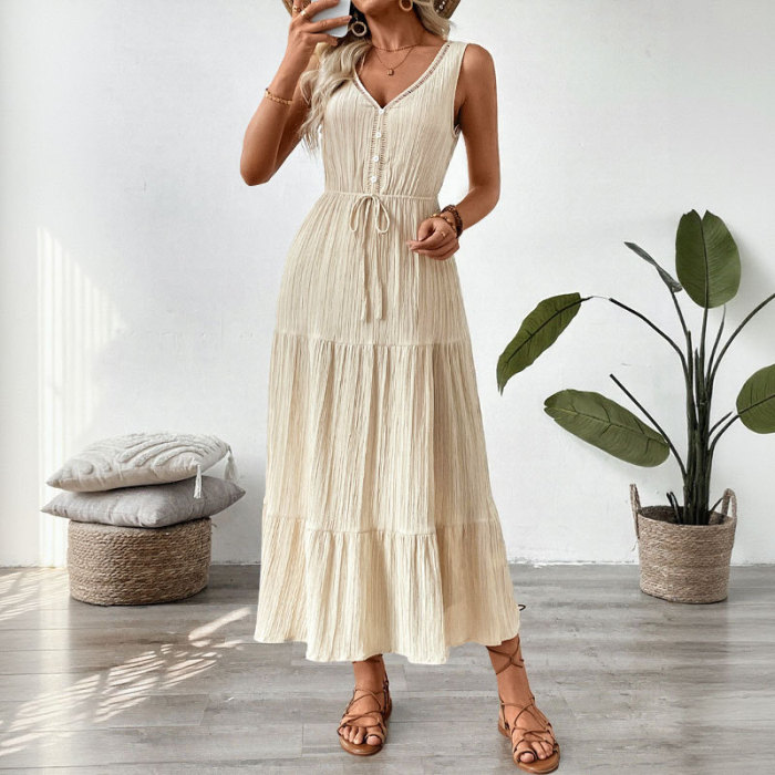 Solid Draped Backless Maxi Dress | Elegant Summer Beach Women Long Dress