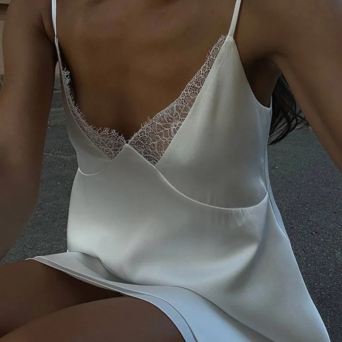 Solid Satin Lace Spliced Backless Spaghetti Strap Dress | Sexy Summer Women Dress