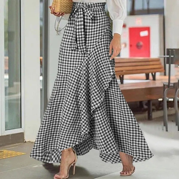 Printed Tie Side Wrap A Line Midi Skirt High Waist Asymmetrical Summer Skirt