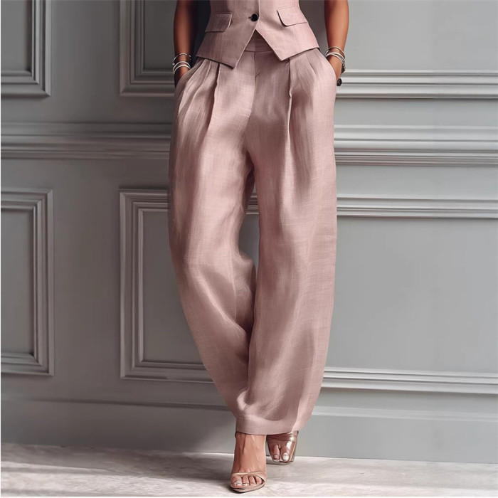 Sleeveless Single Breasted Vest & Trousers Two Piece Suit | Elegant Summer Women Matching Outfit