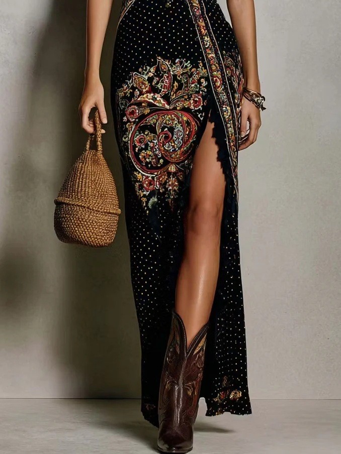 Sexy Deep V High Split Bodycon Floral Dress for Dating and Sunset Dinners