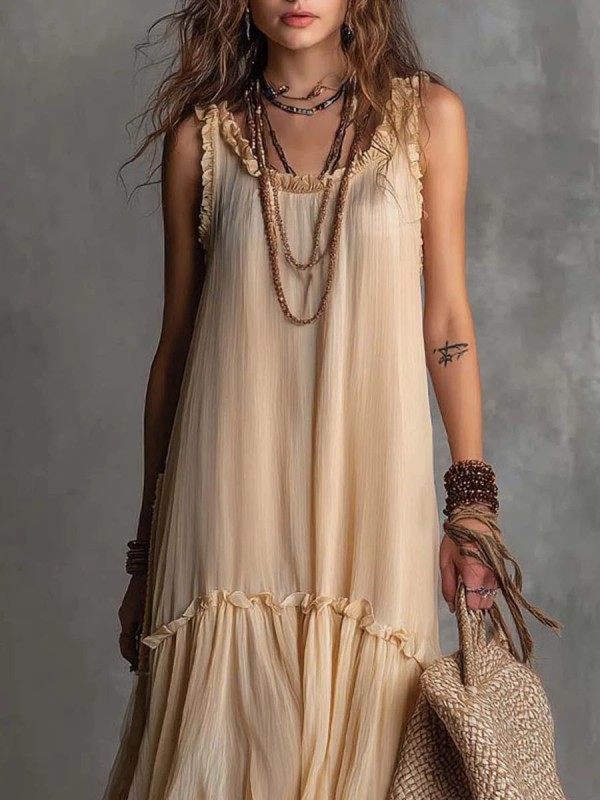 Solid Sweetheart Neck Tiered Ruffle Maxi Dress for Beach Vacations and Holiday Photoshoots