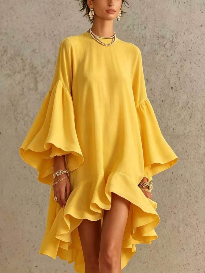 Loose Flowy Ruffle Hem Summer Holiday Dress for Sunset Dinners and Casual Dates