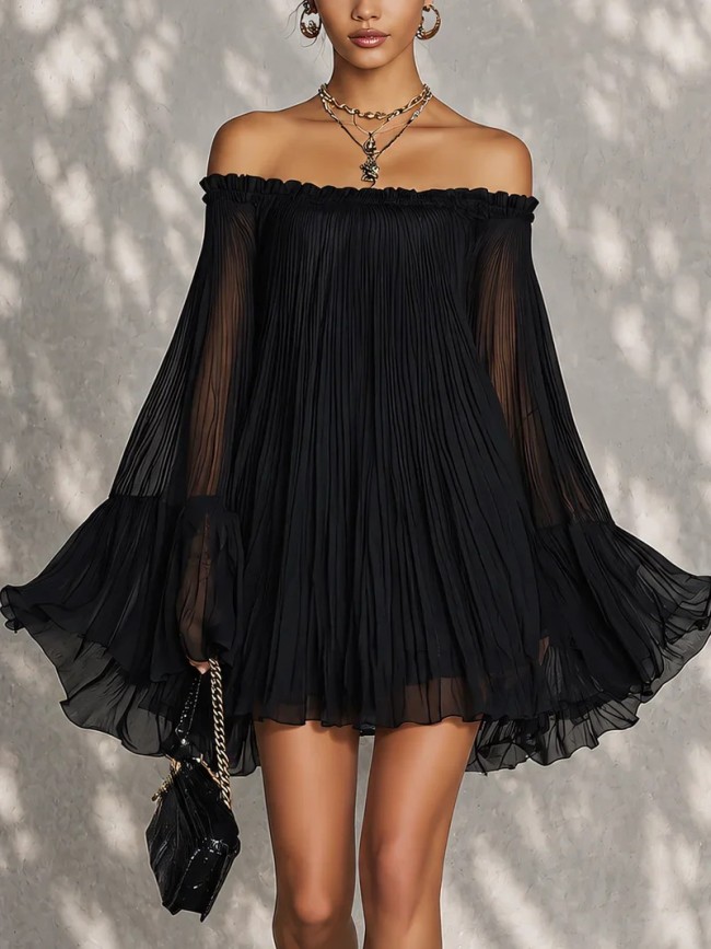 Off Shoulder Ruffle Pleated Mini Dress | Cocktail & Beach Summer Holiday Outfit