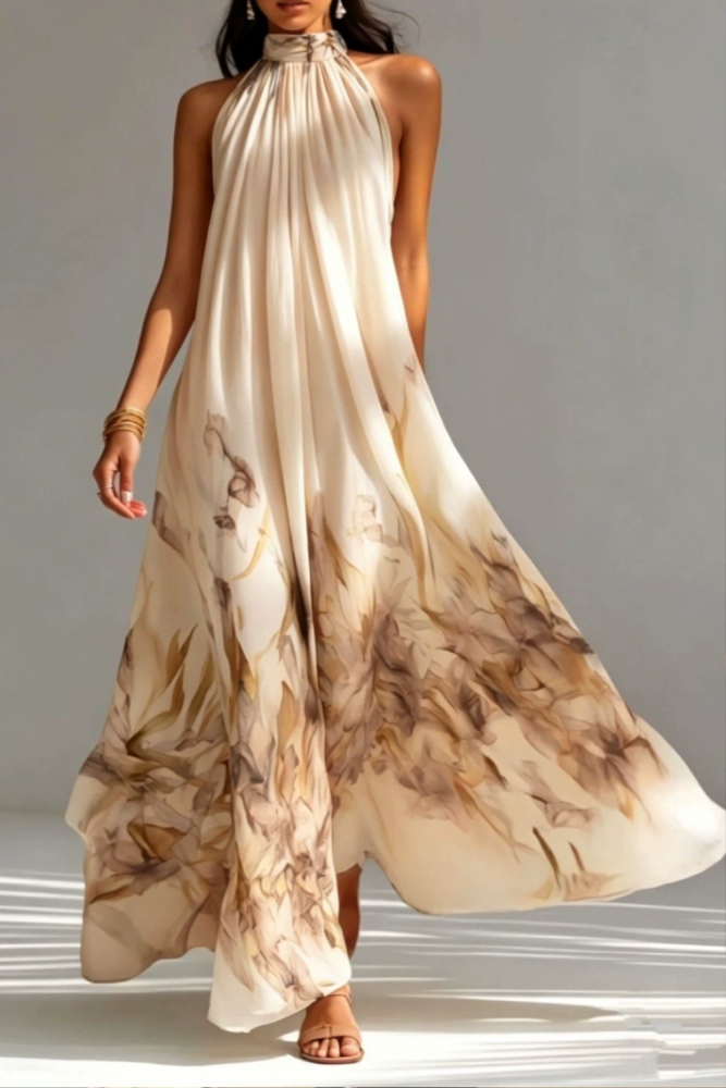 Halter Sleeveless Print Maxi Dress | Beach Resort & Wedding Guest Boho Long Dress