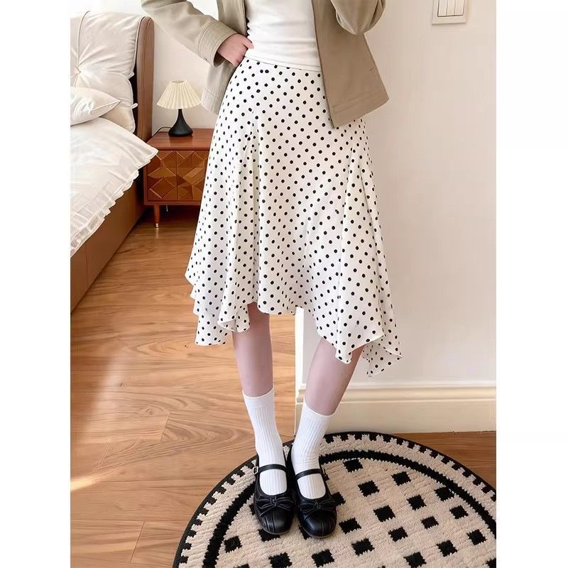 High Waist Irregular Polka Dot Midi Skirt | Spring Summer Retro Casual Women Skirt