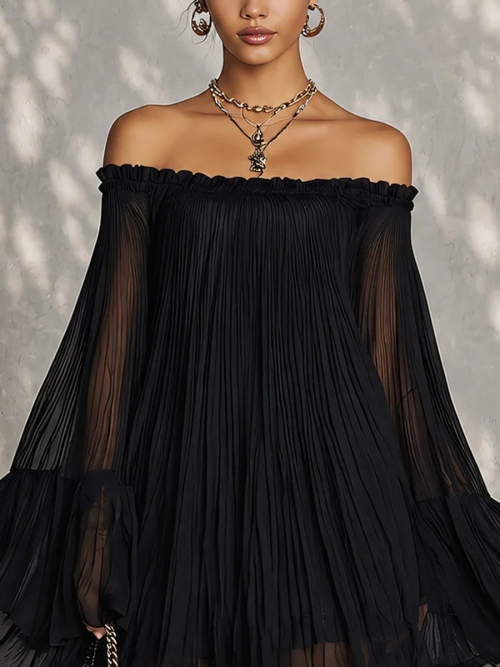 Off Shoulder Ruffle Pleated Mini Dress | Cocktail & Beach Summer Holiday Outfit