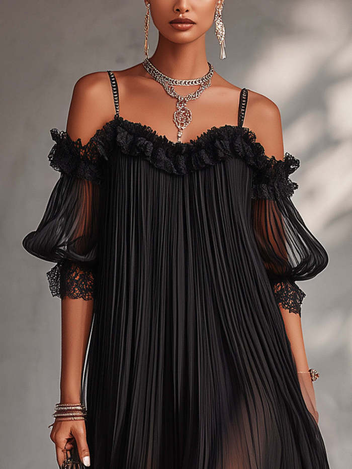 ✨Off Shoulder Lace Ruffle A Line Dress | Party & Dating Elegant Women Dress