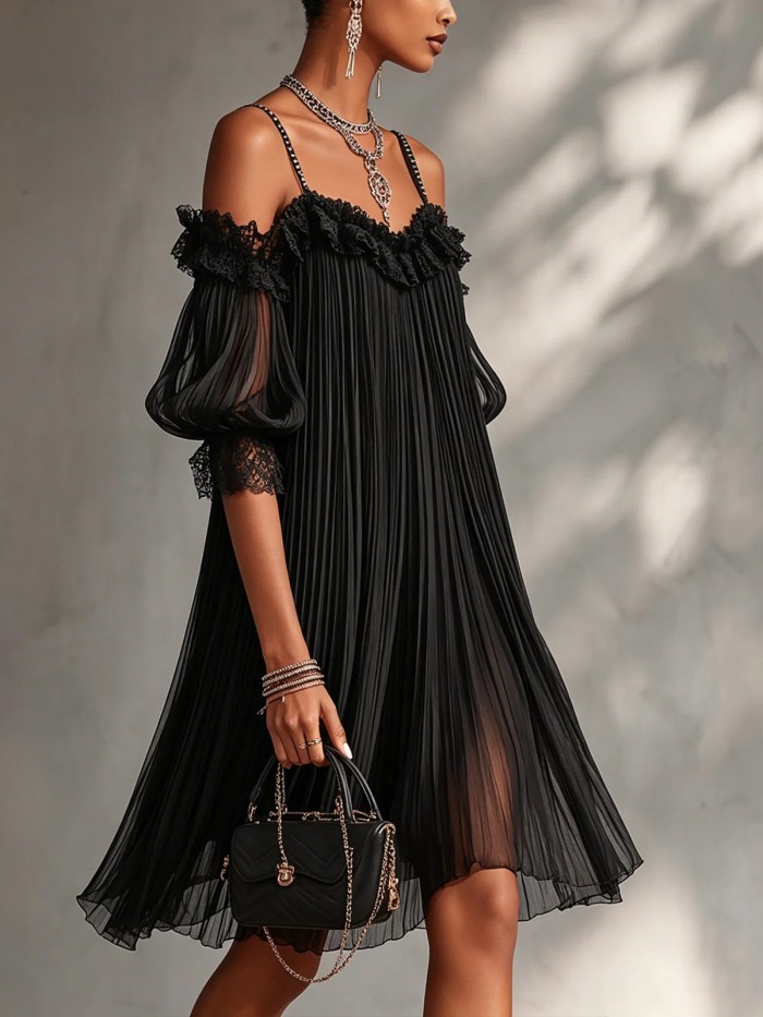 ✨Off Shoulder Lace Ruffle A Line Dress | Party & Dating Elegant Women Dress