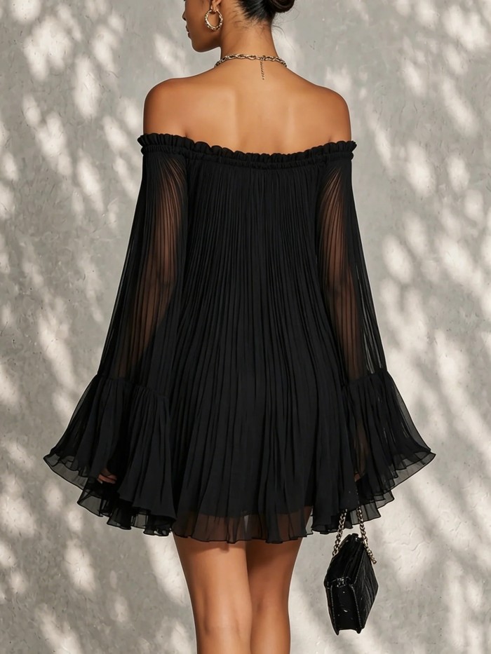 Off Shoulder Ruffle Pleated Mini Dress | Cocktail & Beach Summer Holiday Outfit