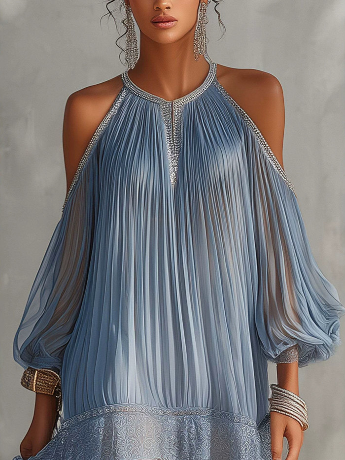 Sheer Halter Pleated Mini Dress | Beach Vacation Boho Women Sundress