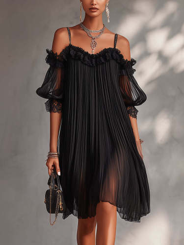 ✨Off Shoulder Lace Ruffle A Line Dress | Party & Dating Elegant Women Dress