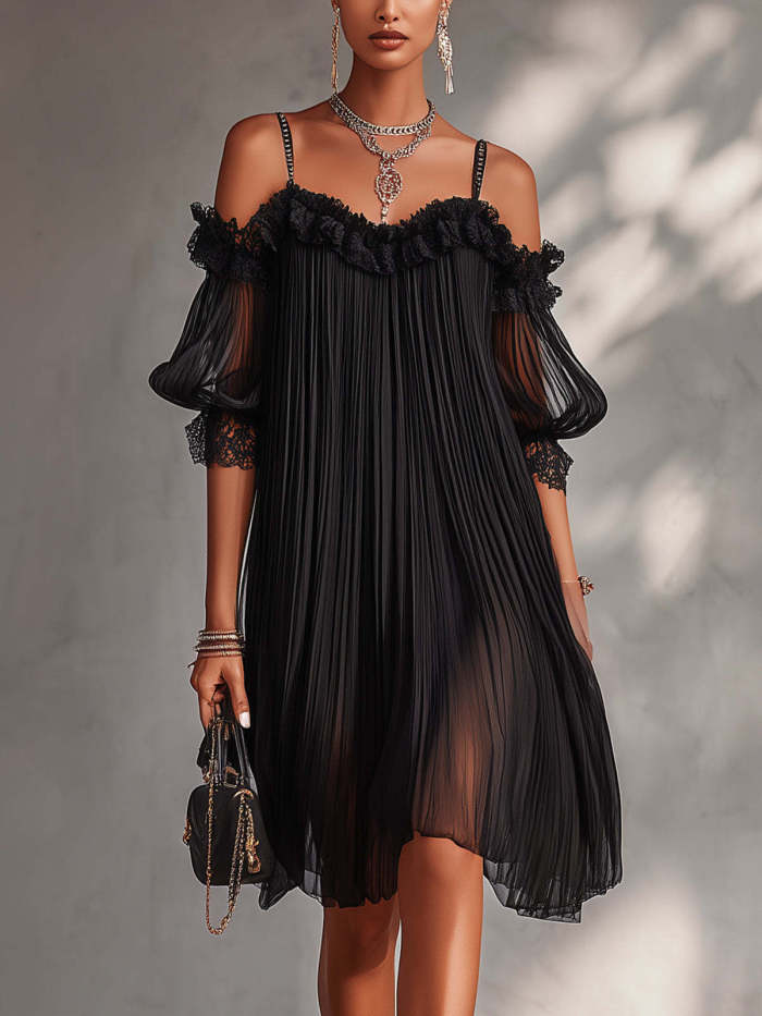 ✨Off Shoulder Lace Ruffle A Line Dress | Party & Dating Elegant Women Dress