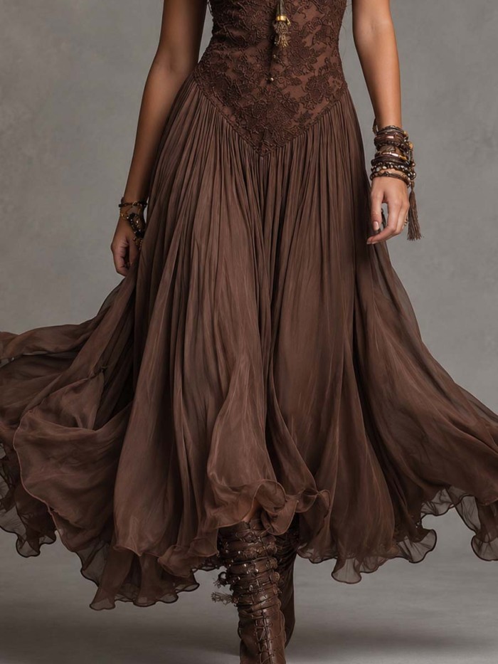 V Neck Lace Spaghetti Strap Maxi Dress | Beach & Vintage Prom Boho Long Sundress