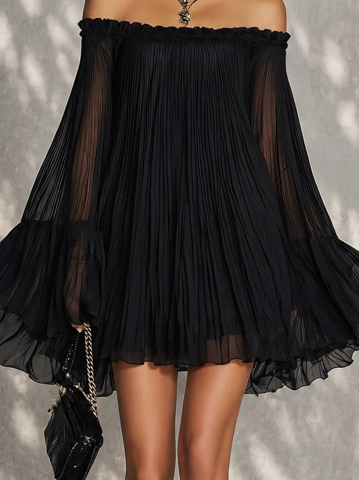 Off Shoulder Ruffle Pleated Mini Dress | Cocktail & Beach Summer Holiday Outfit