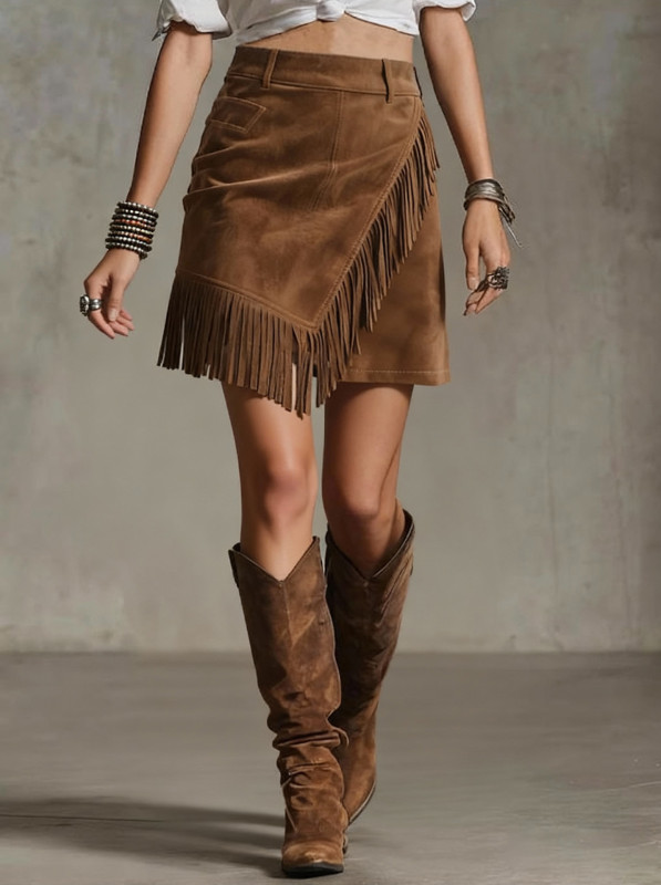 Retro Asymmetrical Tassel Bodycon Mini Skirt | Daily Casual Women Short Skirt