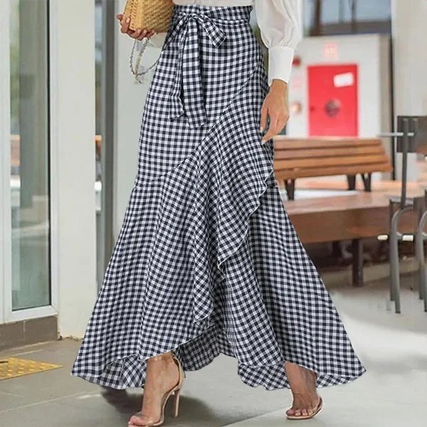 Printed Tie Side Wrap A Line Midi Skirt High Waist Asymmetrical Summer Skirt