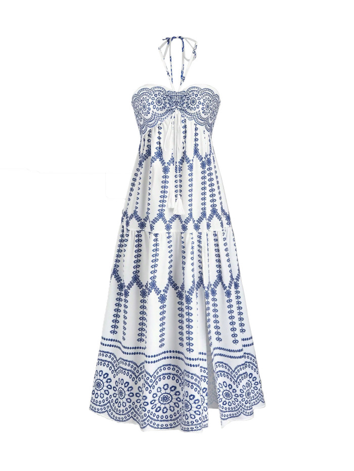 Boho Print Backless Slit Maxi Slip Dress | Beach & Party Women Long Dress