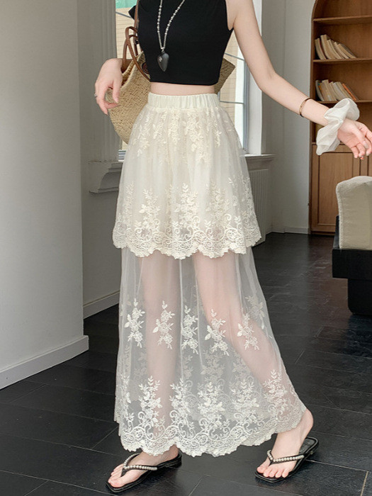 Retro Spliced Mesh Lace A Line Skirt | Summer Daily Youthful Women Skirt